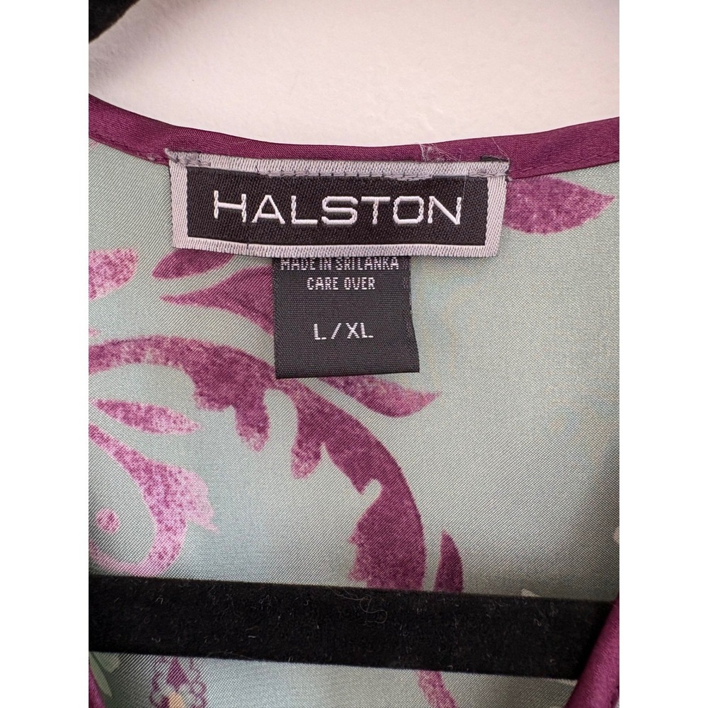 Halston Satin Long Robe Floral Wrap Kimono Loungewear Regencycore Boho L/XL - Picture 3 of 11
